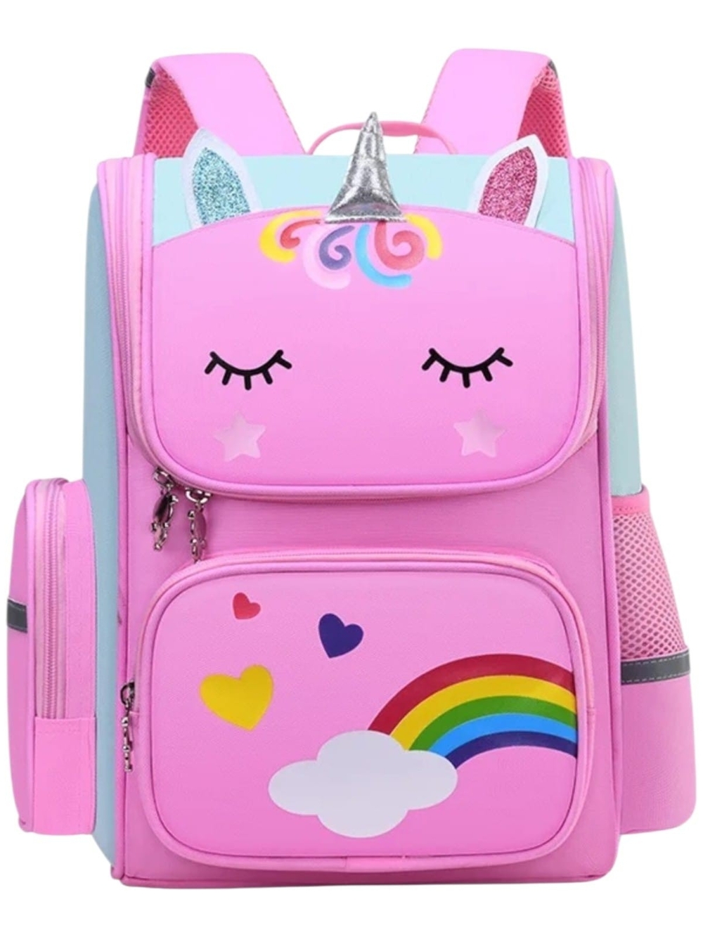 Pink Unicorn Kids Backpack with Rainbow Design